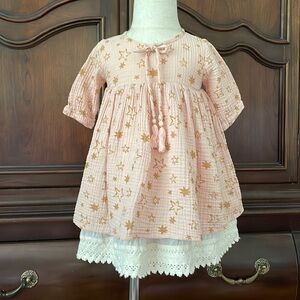 WILD WAWA Pink and Gold Gauzy Star Print Dress
